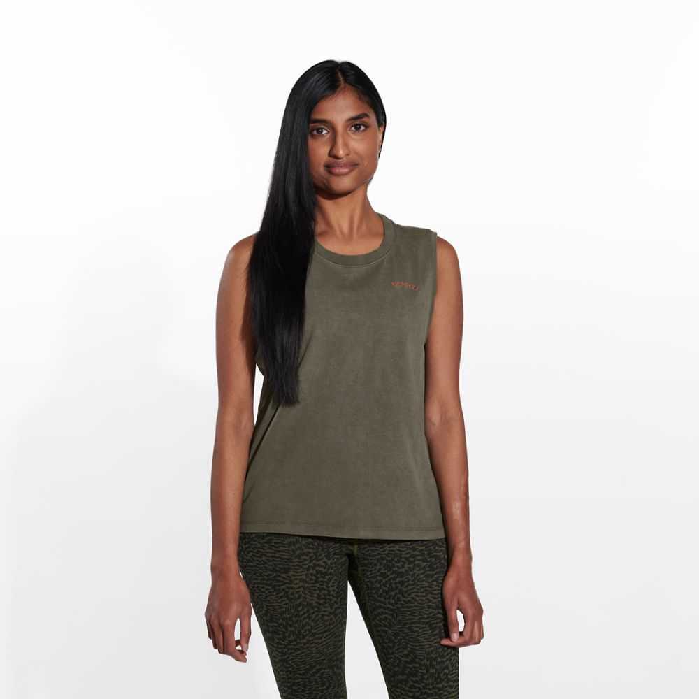 Women's Merrell Sunbaked Tank Tops Olive | Israel-691473