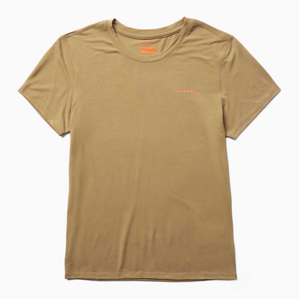 Women's Merrell Tencel T Shirts Khaki | Israel-8702396